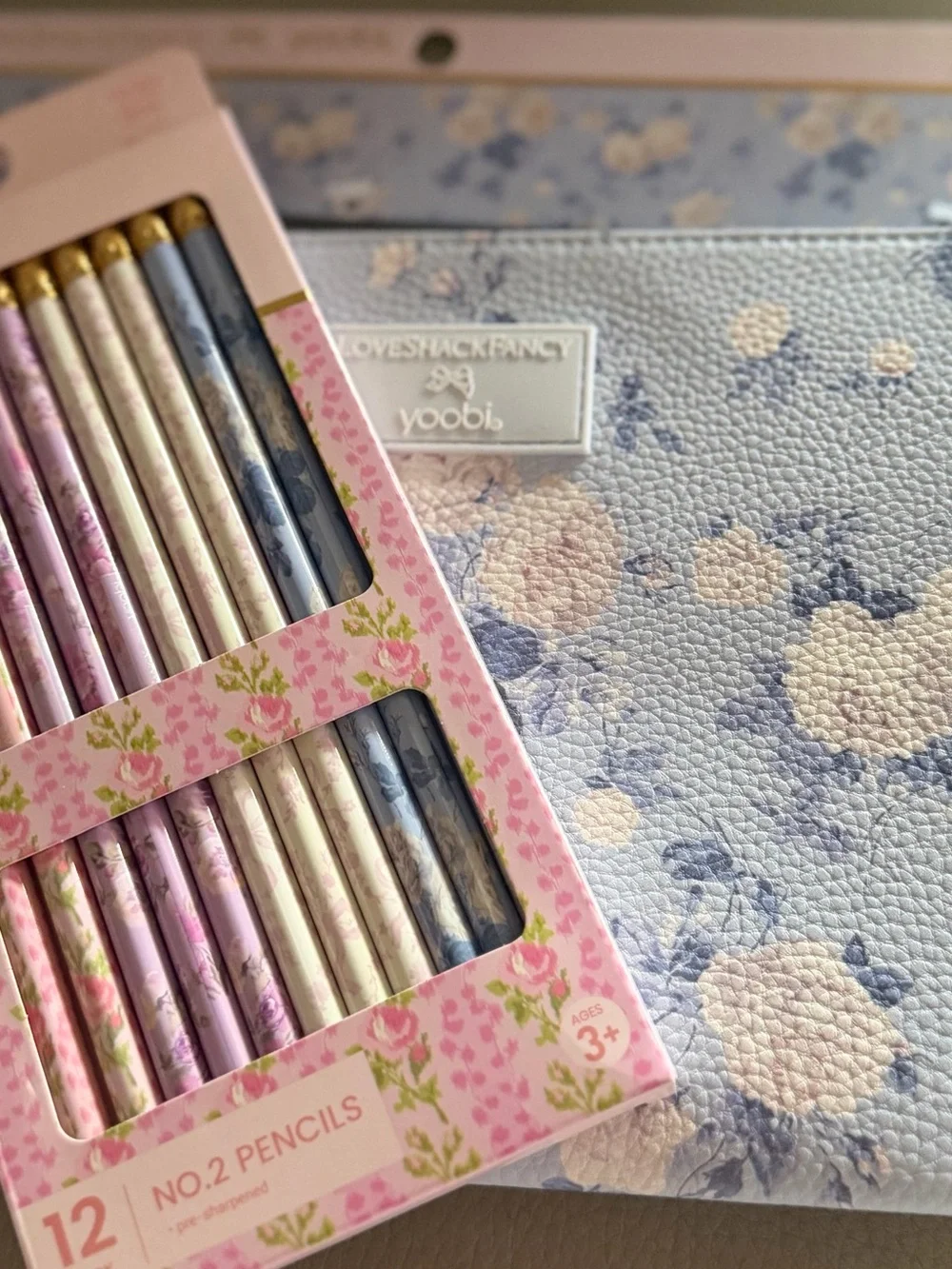 LoveShackFancy Yoobi Floral Pencil Case Wristlet Pastel Floral No.2 Pencils